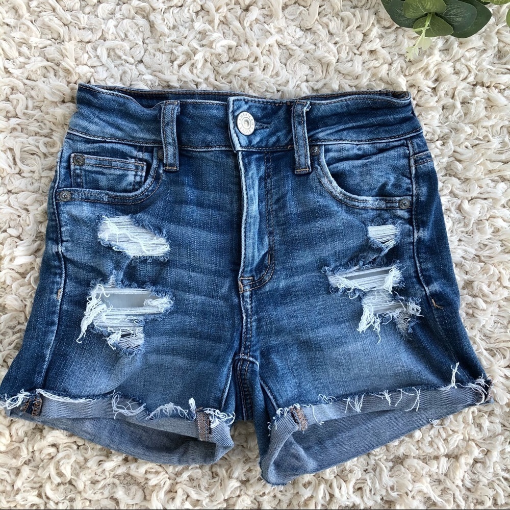 American eagle distressed hi rise shortie shorts